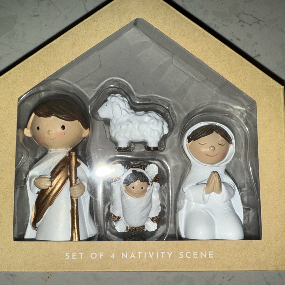 Christian or Catholic Religious Jesus Nativity Scene Set - 4 Piece Figurine Set